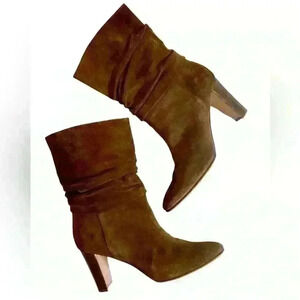 Manolo Blahnik Shushan Brown Suede Slouchy Boots Fall Heel Officewear Luxury